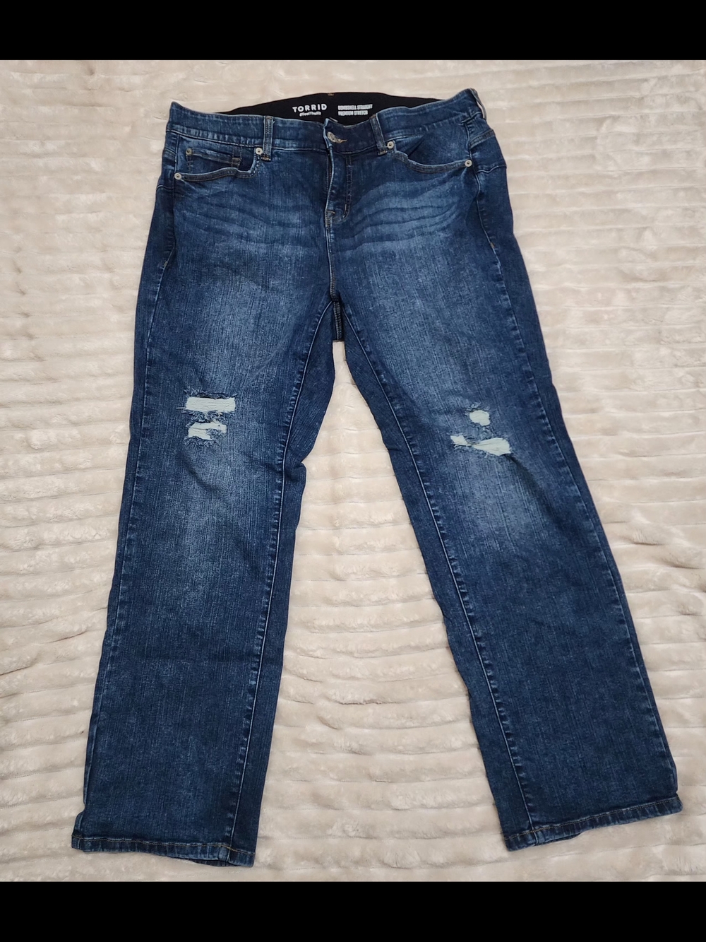 Torrid Dark Blue Distressed Straight-Leg Jeans